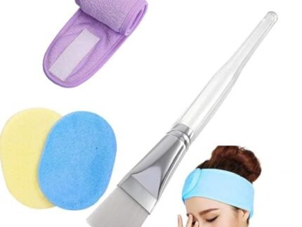 Fashion Headband Combo Facial Mask Applicator Set Face Cleaning Sponge and Plastic Face Pack Brush for Men and Women’s (Multi-Color) (Brush, Belt and 2 Sponge)