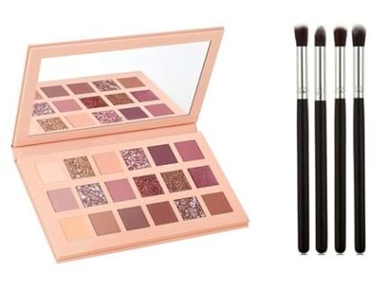 GLOW FIRST Eyeshadow Palette 18 Color Makeup Palette Highlighters Eye Make Up Women’s Nude Eyeshadow Palette & Rosegold Eyeshadow Easily Blendable Eye Metallic Finish 4 Pc Makeup Brush Set Combo
