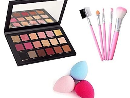 Generic Makeup Set, Rose Gold Remastered 18 Multicolour Eyeshadow Palette with 5 Brushes and 3 Beauty Blenders, Glossy Finish