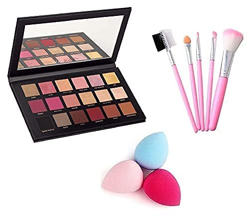Generic Makeup Set, Rose Gold Remastered 18 Multicolour Eyeshadow Palette with 5 Brushes and 3 Beauty Blenders, Glossy Finish Generic Makeup Set, Rose Gold Remastered 18 Multicolour Eyeshadow Palette with 5 Brushes and 3 Beauty Blenders, Glossy Finish
