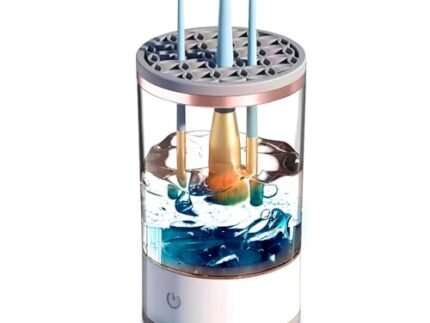 Gleva Automatic Makeup Brush Cleaner – Electric Brush Cleaner Spinner Tool for All Type Makeup Brushes – Cosmetic Brush Washing Cleaner All Size Makeup Brushes Contour, Foundation, Blush (White 01)