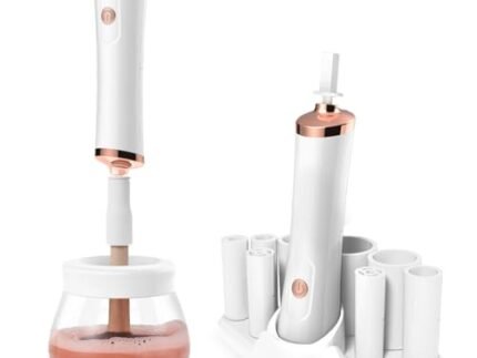 Gleva Automatic Makeup Brush Cleanser: Cleans All Brush Types & Sizes - Includes Spinner Tools - Ideal Gift for Women (White)