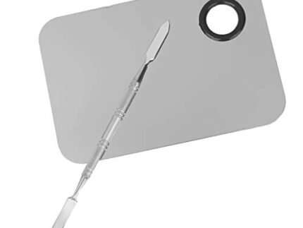 Guriya Shiny Makeup Palette with Stainless Steel Round Shape Spatula, 100 g (Square Silver)