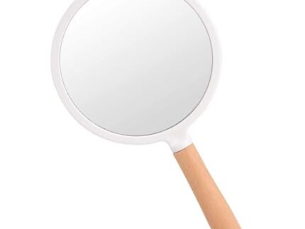 Handheld Makeup Mirror with Handle, Small Cute Wooden Shaving Mirror with Single Side Hanging Hole, Travel Portable for Men Women (Round, White Pack of 1)