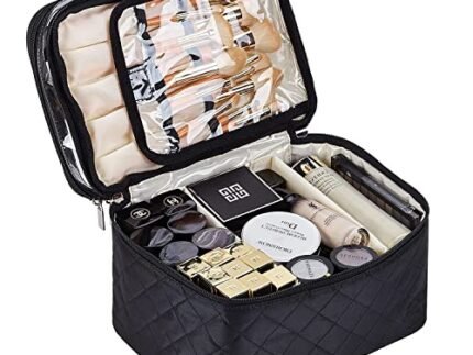 KUKLAR Black Polyester Waterproof Multifunctional Extra Large Cosmetic Bag for Women, Makeup Bag for Travel, Cosmetic Bag Pouch, Makeup Organizer Perfectly Fit in Any Suitcase Or Big Bag (Black)