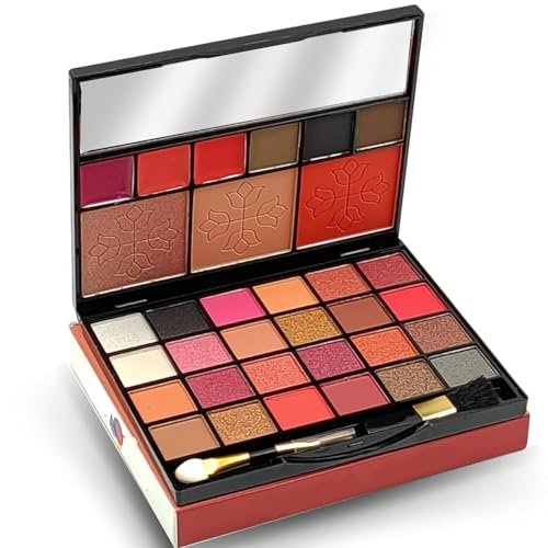 Kamz Beauty All-in-One Professional Makeup Palette, 24 Eyeshadows, 5 Lip Colours, Contour, Blush, Highlighter, Eyebrow Powder with Applicator Kamz Beauty All-in-One Professional Makeup Palette, 24 Eyeshadows, 5 Lip Colours, Contour, Blush, Highlighter, Eyebrow Powder with Applicator