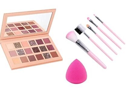 Komoko Nude Eyeshadow Palette 18 Color Makeup Palette Highlighters With Makeup Brush and Beauty Blender Sponge Puff