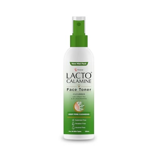 Lacto Calamine Face Toner With Cucumber | 120ml | Deep Pore Cleansing | Open Pores Tightening with Green Tea & 2% Niacinamide For Cool & Hydrated Skin | No Sulphate, No Alcohol, No Parabens Lacto Calamine Face Toner With Cucumber | 120ml | Deep Pore Cleansing | Open Pores Tightening with Green Tea & 2% Niacinamide For Cool & Hydrated Skin | No Sulphate, No Alcohol, No Parabens