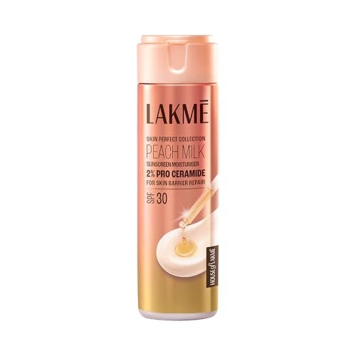 Lakmé Peach Milk Moisturiser SPF 30 with 2% Pro-Ceramide | Daily UV Defense, Hydrating & Skin Barrier Repair Face Cream | Lightweight, For Dry, Normal, Oily & Sensitive 120ml Lakmé Peach Milk Moisturiser SPF 30 with 2% Pro-Ceramide | Daily UV Defense, Hydrating & Skin Barrier Repair Face Cream | Lightweight, For Dry, Normal, Oily & Sensitive 120ml