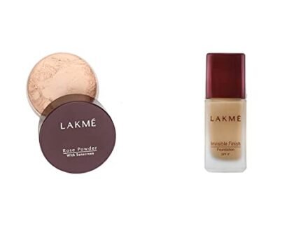 Lakme Rose Loose Face Powder, SPF, 40g, Matte Finish | Lakme Invisible Finish Liquid Foundation, Shade 02, 25ml, Full Coverage