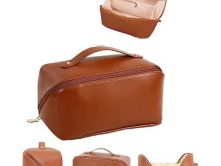 Large Capacity Travel Cosmetic Bag With Handle And Divider - Multifunctional Makeup Bag For Easy Access, Waterproof- (-Brown), 10 Cms