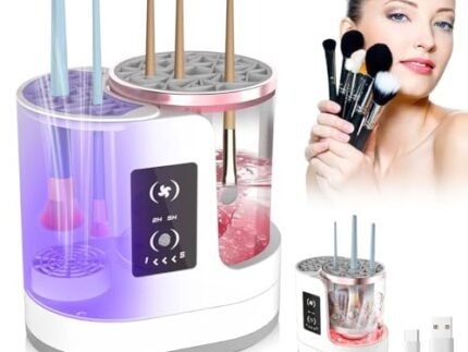 MAYCREATE® Electric Makeup Brush Cleaner & Dryer Machine for Multi Makeup Brushes, 3-in-1 Multifuctional Make Up Brush Cleanser with Water Tank & Timer Setting, USB Plug and Go, Touch Button Control