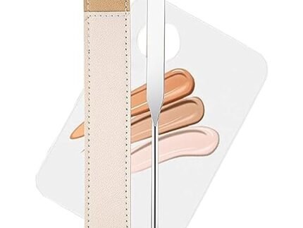 MAYCREATE® Makeup Spatula & Palette Set,Stainless Steel Spatula And Clear Acrylic Foundation Palette Combo,Beauty Cosmetic Makeup Tool With Protective Pu Sleeve,1 Count