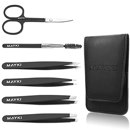 MAYKI Eyebrow Tweezer Set, 6 PCS Professional Stainless Steel, Classic Black, Great Precision for Eyebrow/Facial Hair Removal, Ingrown Hairs/Splinter/Tick Remover MAYKI Eyebrow Tweezer Set, 6 PCS Professional Stainless Steel, Classic Black, Great Precision for Eyebrow/Facial Hair Removal, Ingrown Hairs/Splinter/Tick Remover