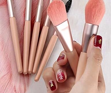 MF Makeup Brush Set for Foundation, Blush, Eye shadow, Eyelash, Lip and Brow, Portable Mini Makeup Brush Set 8 PCS