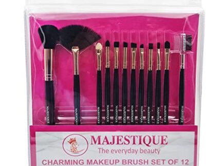 Majestique 12 Pieces Makeup Brush Kit, Vegan Makeup Tools, Professional Synthetic Foundation Blending Blush Concealer Eye Face Liquid Powder Cream Cosmetics Brushes Kit With Tray