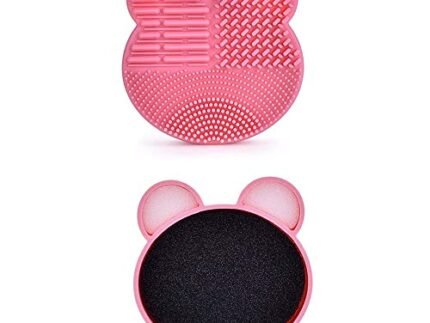Makeup Brush Cleaning Mat with Color Removal Sponge, 2 in 1 Design Silicone Cleaner Pad for Dry Brush Color Switch and Wet Cleaning