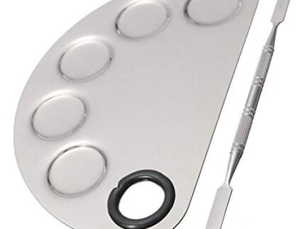Makeup Palette 6x4inch Stainless Steel 5-well Nail-art Cosmetic Artist Mixing Palette with Spatula Tool for Mixing Foundation Silver