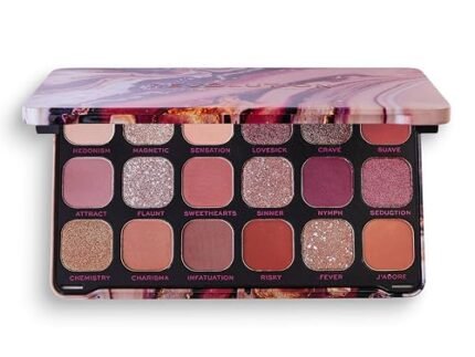 Makeup Revolution Eyeshadow Palette for Women | Forever Flawless Allure Pallete – 18 Shades | Matte & Shimmer Finish | Glitter Eyeshadow | Long Lasting & Blendable Shimmer Eyeshadow Palette – 19g