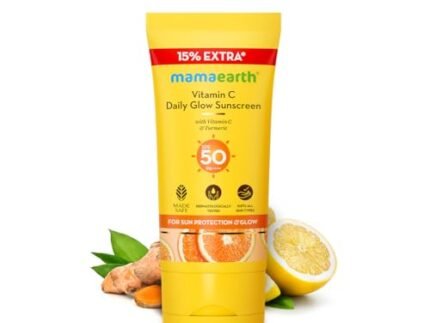 Mamaearth Vitamin C Daily Glow Sunscreen with Vitamin C & Turmeric | For Sun Protection, Tan Protection & Glow | SPF 50 & PA++++ Protection | No White Cast | Lightweight & Non-Sticky | Brightens Skin | In-Vivo Tested | For All Skin Types | 30g + 15% extra