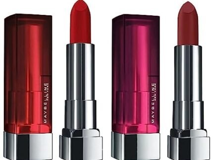 Maybelline New York Color Sensational Creamy Matte Lipstick, 690 Siren in Scarlet, 3.9g And Maybelline New York Color Sensational Creamy Matte Lipstick, 696 Burgundy Blush, 3.9g