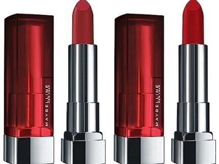 Maybelline New York Color Sensational Creamy Matte Lipstick, 691 Rich Ruby, 3.9g and Maybelline New York Color Sensational Creamy Matte Lipstick, 690 Siren in Scarlet, 3.9g