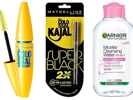 Maybelline New York Colossal Kajal, Super Black, 0.35g, Volum Express Colossal Waterproof Mascara, 10ml and Garnier Skin Naturals Micellar Cleansing Water, 125ml