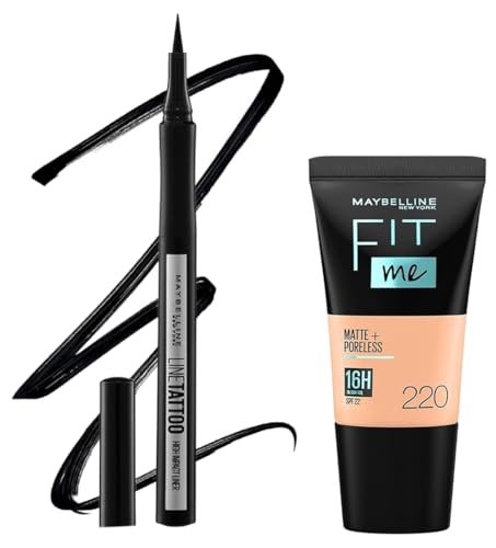 Maybelline New York Eyeliner, Intense Eyeliner, Black & Maybelline New York Liquid Foundation, Matte & Poreless, Full Coverage Blendable Normal to Oily Skin, Fit Me, 220 Natural Beige, 18ml Maybelline New York Eyeliner, Intense Eyeliner, Black & Maybelline New York Liquid Foundation, Matte & Poreless, Full Coverage Blendable Normal to Oily Skin, Fit Me, 220 Natural Beige, 18ml