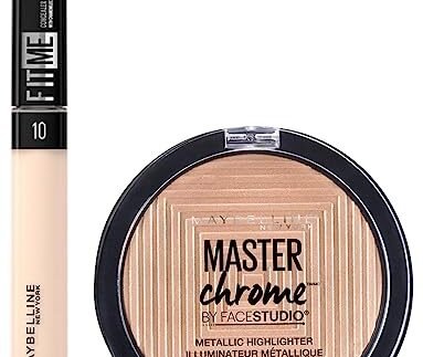 Maybelline New York Face Studio Master Chrome Metallic Highlighter, Molten Gold, 6.7g & Maybelline New York Fit Me Concealer,10 Light, 6.8ml