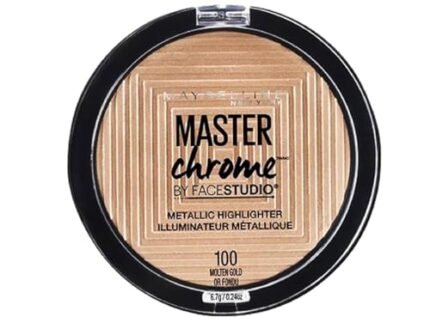 Maybelline New York Face Studio Master Chrome Metallic Highlighter, luminous skin, heated tone effect & Metallic Finish – Molten Gold suits medium skin to dark skin tones| 6.7 grams