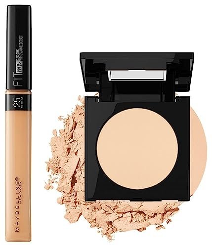 Maybelline New York Fit Me Light Coverage Matte Poreless pressed Powder, 230 Natural Buff, 8.5G And New York Fit Me Concealer For All Skin Types,25 Medium, 6.8Ml, Pack Of 1