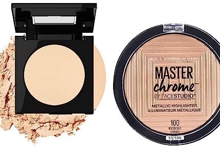 Maybelline New York Fit Me Matte Poreless Powder, 220 Natural Beige, 8.5g and Maybelline New York Face Studio Master Chrome Metallic Highlighter, Molten Gold, 6.7g