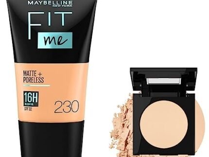Maybelline New York Fit Me Matte Poreless Powder For Oily,All Skin Types,230 Natural Buff,8.5G&New York Fit Me Matte+Poreless Liquid Foundation Medium Coverage Tube,230 Natural Buff,18Ml,Pack Of 1