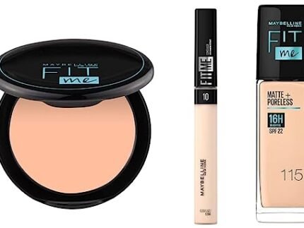 Maybelline New York Fit Me Matte+Poreless Liquid Foundation, 115 Ivory 30ml, Concealer, 10 Light, 6.8ml and Compact Powder, Shade 115 Ivory, 8g