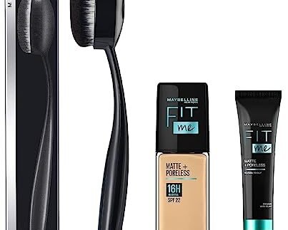 Maybelline New York Fit Me Matte+Poreless Liquid Foundation, 128 Warm Nude, 30ml with SPF & Primer Matte + Poreless with FREE Maybelline New York Master Foundation Oval Brush,34.9 g
