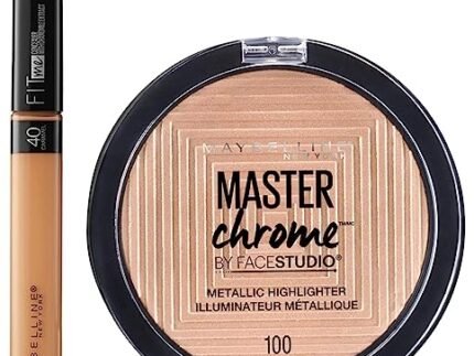 Maybelline New York Fit me Concealer, 40 Caramel, 6.8ml and Maybelline New York Face Studio Master Chrome Metallic Highlighter, Molten Gold, 6.7g