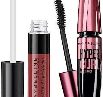 Maybelline New York Hypercurl Mascara Waterproof, Black, 9.2ml & Maybelline New York Sensational Liquid Matte Lipstick 11, Made Easy, 7G.