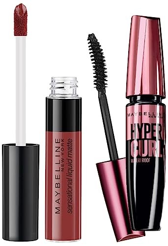 Maybelline New York Hypercurl Mascara Waterproof, Black, 9.2ml & Maybelline New York Sensational Liquid Matte Lipstick 11, Made Easy, 7G. Maybelline New York Hypercurl Mascara Waterproof, Black, 9.2ml & Maybelline New York Sensational Liquid Matte Lipstick 11, Made Easy, 7G.