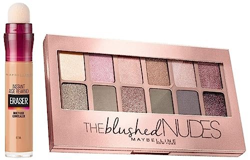 Maybelline New York Instant Age Rewind Radiant Acne Prone Concealer Cream, Medium, 6G And New York The Blushed Nudes Palette Eyeshadow, 9G, 1 Count Maybelline New York Instant Age Rewind Radiant Acne Prone Concealer Cream, Medium, 6G And New York The Blushed Nudes Palette Eyeshadow, 9G, 1 Count