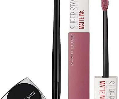 Maybelline New York Lasting Drama Gel Eyeliner,Blackest Black, 2.5g & Maybelline New York Super Stay Matte Ink Liquid Lipstick, 15 Lover, 5ml
