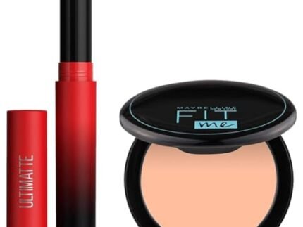 Maybelline New York Lipstick, Color Sensational Ultimattes, 199 More Ruby, 1.7g & Maybelline New York Compact Powder, With SPF to Protect Skin from Sun, Absorbs Oil, Fit Me, 115 Ivory, 6g