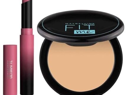 Maybelline New York Lipstick, Matte Finish, Bold Colour, 599 More Mauve, 1.7 G & Buildable Oli Control Powder, With Spf To Protect Skin From Sun,All Skin Type Fit Me, 128 Warm Nude, 6G, 2 count