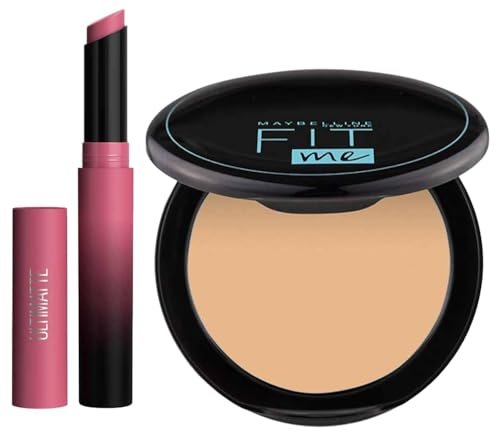 Maybelline New York Lipstick, Matte Finish, Bold Colour, 599 More Mauve, 1.7 G & Buildable Oli Control Powder, With Spf To Protect Skin From Sun,All Skin Type Fit Me, 128 Warm Nude, 6G, 2 count Maybelline New York Lipstick, Matte Finish, Bold Colour, 599 More Mauve, 1.7 G & Buildable Oli Control Powder, With Spf To Protect Skin From Sun,All Skin Type Fit Me, 128 Warm Nude, 6G, 2 count