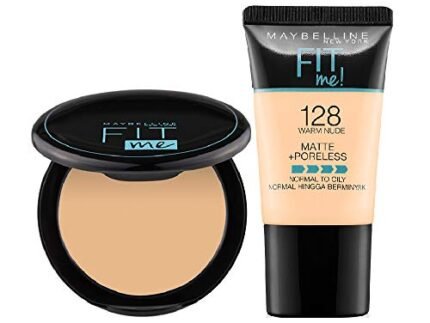 Maybelline New York Liquid Foundation + Compact Powder For All Skin Types, Matte & Poreless Finish, Ultra Blendable And Lightweight, Fit Me, 128 Warm Nude, 80 Gram, Cream