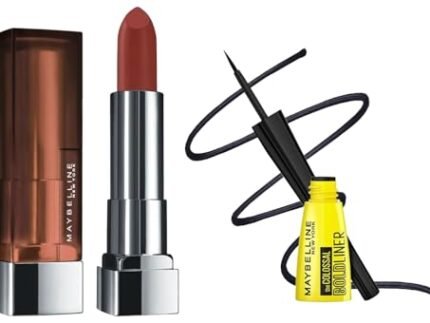 Maybelline New York Matte Lipstick, Intense Colour, 676 East Village Rose, 3.9g & Maybelline New York Eyeliner, Smudge-proof and waterproof, Long-lasting, Colossal Bold Liner, Black, 3g