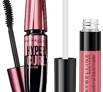 Maybelline New York Sensational Liquid Matte Lipstick 04, Easy Berry, 7G. and Maybelline New York Hypercurl Mascara Waterproof, Black, 9.2ml