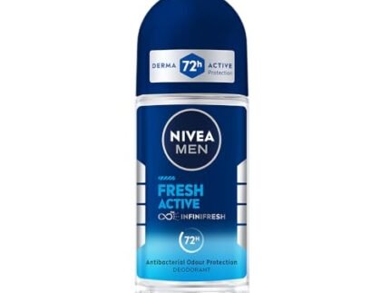 NIVEA MEN Fresh Active 50ml Deo Underarm Roll On | With Fresh Ocean Extracts Scent| 72 H Freshness| 0% Alcohol | Dermatologically Approved & Paraben Free Formula