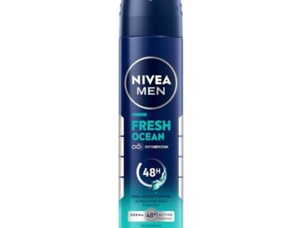 NIVEA Men Fresh Ocean Deodorant Spray, 150ml | 48 H Active Odour Protection | Fresh Long Lasting Deo for men | Fights Odour causing bacteria | Aqua and Sandalwood | 150ml