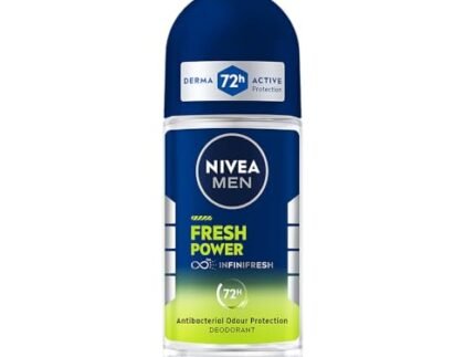 NIVEA Men Fresh Power Underarm Roll-On Deodorant|72 H Long Lasting Freshness|Fights Bacteria And Body Odour|Fresh Musk Fragrance|0% Alcohol|Dermatologically Approved & Paraben Free Formula|50Ml