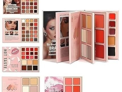 NYLI Professional 5-in-1 Makeup Book Kit | The Ultimate All-in-One Palette with Glitter & Matte Eyeshadows, Highlighter, Blush, Contour, Lip Colors and Eyebrow Enhancers (Multicolor)